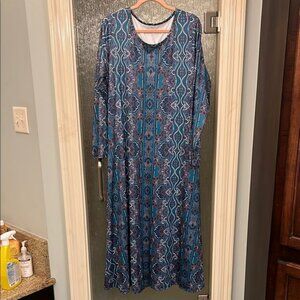 Blue Long Sleeve Crew Neck Dress